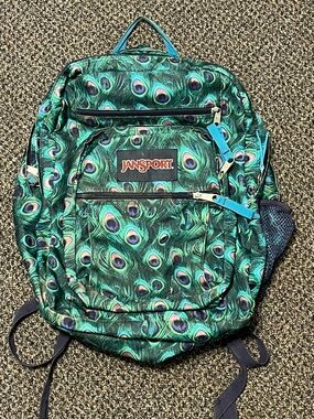 jansport backpack peacok plumes Main Campus zippered stash pocket SuperBreak Plus - Tiny Butterflies
